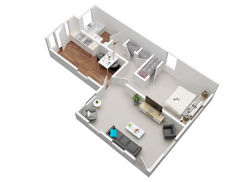 Floor plan for 1 bed, 1 bath, 690 sqft